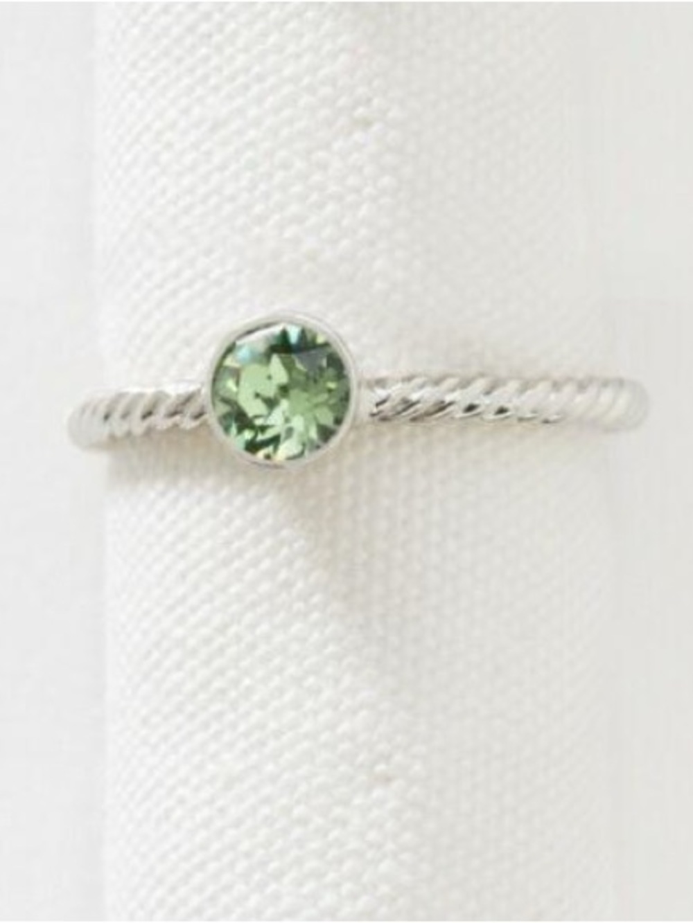 Touchstone Crystal by Swarovski Sterling Silver Peridot Crystal Rope Band Ring